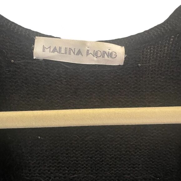 Vintage Malina Wong Black Beaded Wrap Sweater Angora Women’s German Sz 42 US 10 - Picture 2 of 5